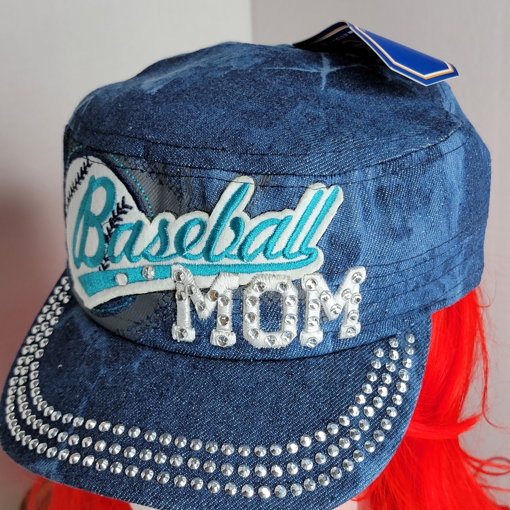 ``H25250 NWT Professional Style Rhinestone Baseball MOM Cadet Cap - Splash Dark